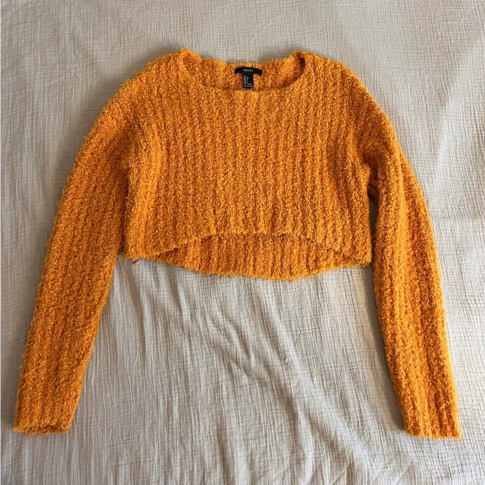 Mustard Fuzzy Crop Sweater (L)